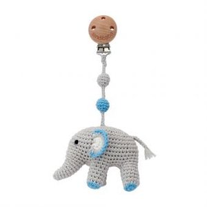 Sindibaba Pram clip with rattle Elephant grey/blue