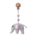 Sindibaba Pram clip with rattle Elephant grey/rose