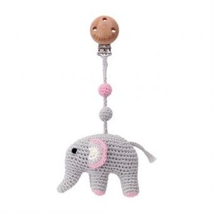 Sindibaba Kinderwagen-Clip mit Rassel Elephant grey/rose