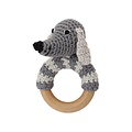 Sindibaba Rattle Dog lucky on wooden ring grey