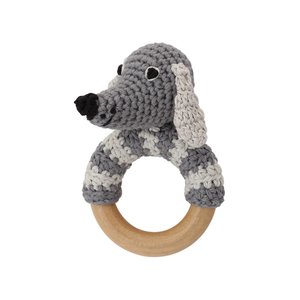 Sindibaba Rattle Dog lucky on wooden ring grey