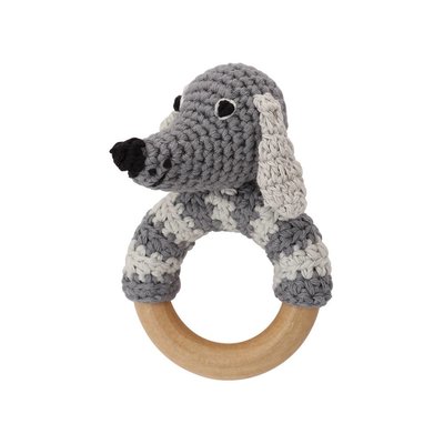 Sindibaba Rattle Dog lucky on wooden ring grey