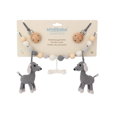 Sindibaba Stroller chain Dog Lucky grey with rattle