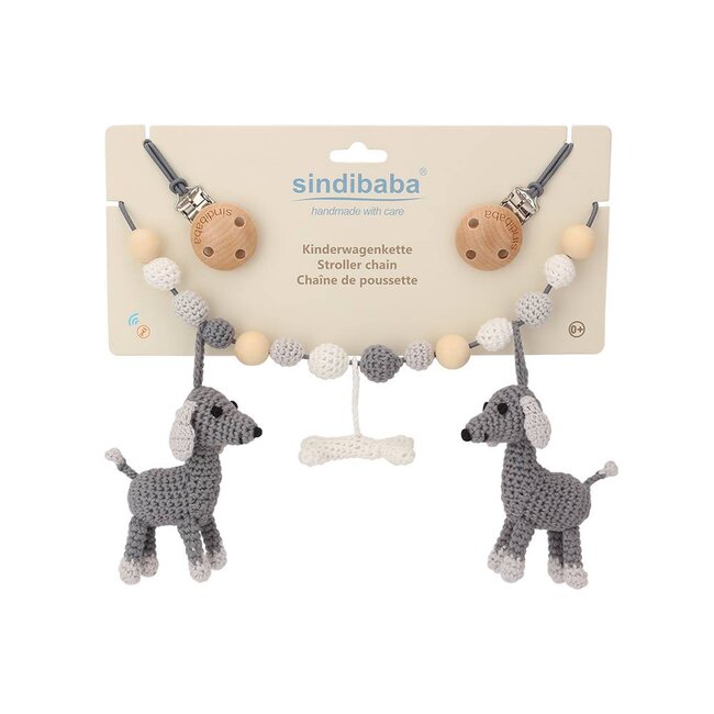 Stroller chain Dog Lucky grey with rattle