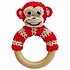 Sindibaba Rattle Monkey on wooden ring red