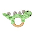 Sindibaba Rattle Dino on wooden ring green