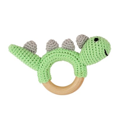 Sindibaba Rattle Dino on wooden ring green