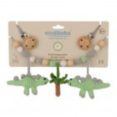 Sindibaba Stroller chain Dino green with rattle