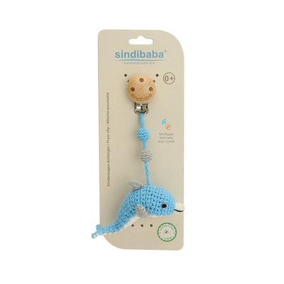 Sindibaba Kinderwagen-Clip mit Rassel Dolphin blue-white