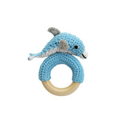 Sindibaba Rattle Dolphin on the wooden ring Blue