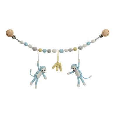 Sindibaba Stroller chain Monkey  blue with rattle