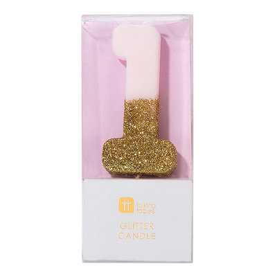 Talking Tables Glitter candle 1 pink