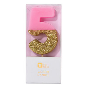 Talking Tables Glitter candle 5 pink
