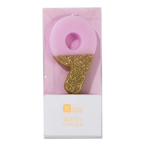 Talking Tables Glitter candle 9 pink