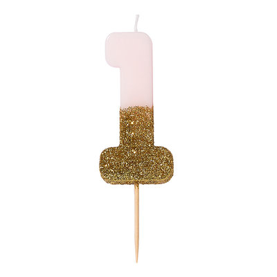 Talking Tables Glitter candle 1 pink