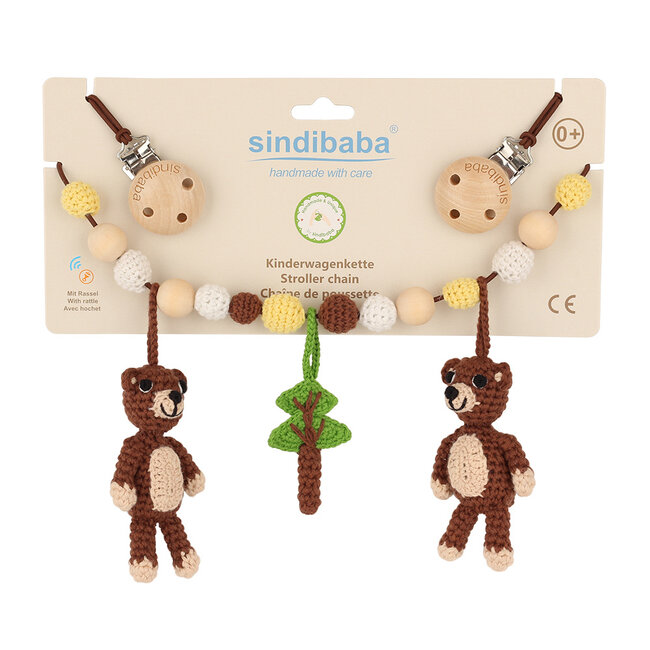Stroller chain bear brown (organic cotton) with rattle