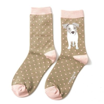 Miss Sparrow Socks Bamboo Jack Russel Pup olive