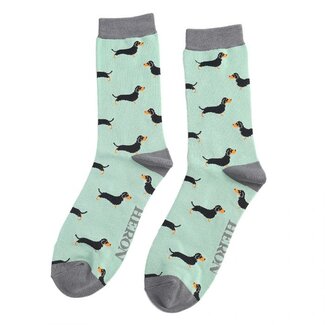 Miss Sparrow Mens Socks Bamboo Little Sausage Dogs mint