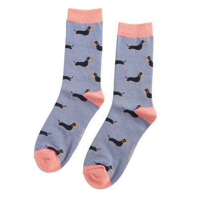 Miss Sparrow Socks Bamboo Little Sausage Dogs blue