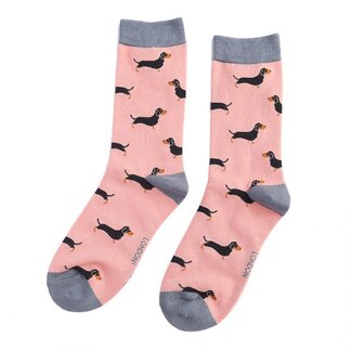 Miss Sparrow Socks Bamboo Little Sausage Dogs dusky pink