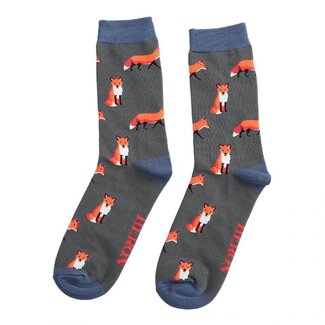 Miss Sparrow Mens Socks Bamboo Foxes charcoal