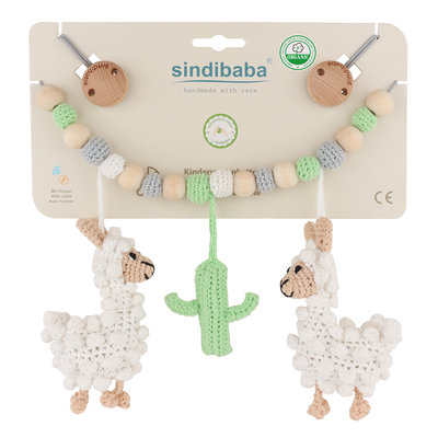 Sindibaba Stroller chain with rattle Lama (organic cotton)