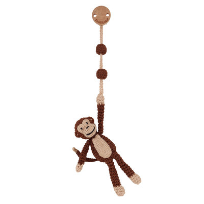 Sindibaba Pram clip with rattle monkey brown