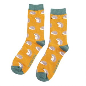 Miss Sparrow Männer-Socken Bamboo Cute Hedgehogs mustard