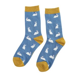 Miss Sparrow Socks Bamboo Rabbits blue