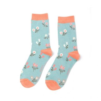 Miss Sparrow Socks Bamboo Dainty Floral duck egg