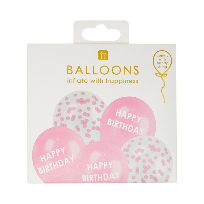 Ballons Happy Birthday Confetti pink