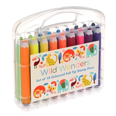 Rex London Felt Tip Stamp Pens Set  of 18 Wild Wonders