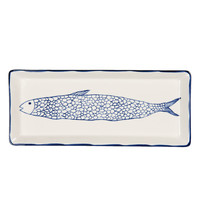 Clayre & Eef Bowl rectangular Fish blue