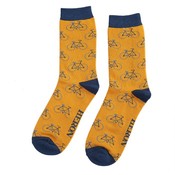 Miss Sparrow Mens Socks Bamboo Bikes Repeat mustard