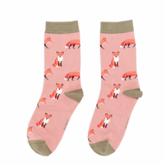 Miss Sparrow Socks Bamboo Foxes dusky pink