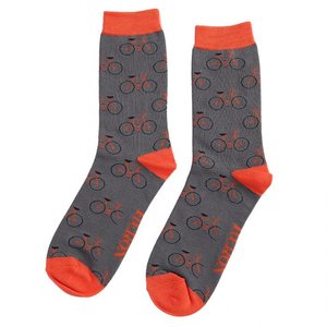 Miss Sparrow Mens Socks Bamboo Bikes Repeat grey