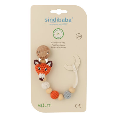 Sindibaba Pacifier clip with Fox orange