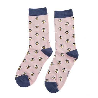 Miss Sparrow Socks Bamboo Honey Bees dusky pink