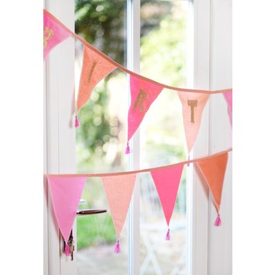 Talking Tables Bunting Fabric We love Birthdays pink embroidered