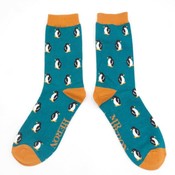 Miss Sparrow Mens Socks Bamboo Little Penguins teal