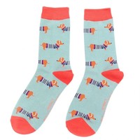 Miss Sparrow Socks Bamboo Parisian Pups faded denim