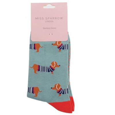 Miss Sparrow Socken Bamboo Parisian Pups faded denim