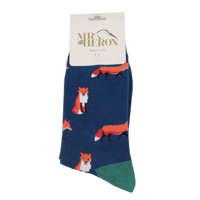 Miss Sparrow Mens Socks Bamboo Foxes navy