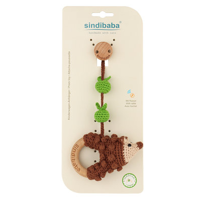 Sindibaba Pram Clip with rattle Hedgehog with Apple