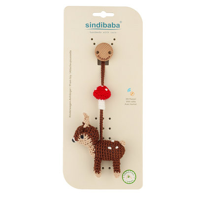 Sindibaba Pram Clip with rattle Deer with Mushroom