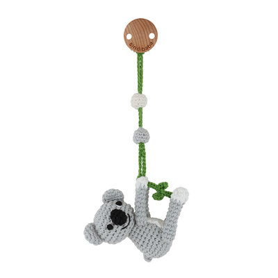 Sindibaba Kinderwagen-Clip mit Rassel Koala grey (Bio-Baumwolle)