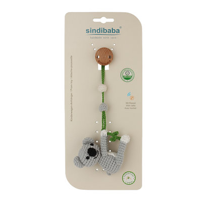 Sindibaba Kinderwagen-Clip mit Rassel Koala grey (Bio-Baumwolle)
