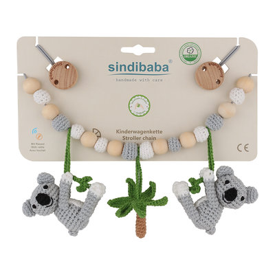 Sindibaba Stroller chain with rattle Koala grey (organic cotton)