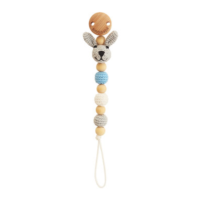 Sindibaba Pacifier clip with Bunny grey/blue