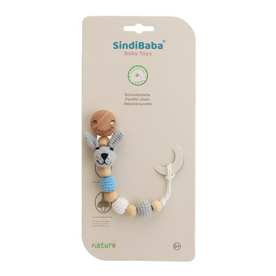 Sindibaba Pacifier clip with Bunny grey/blue